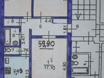 3-к квартира, 60 м², 3/5 эт.