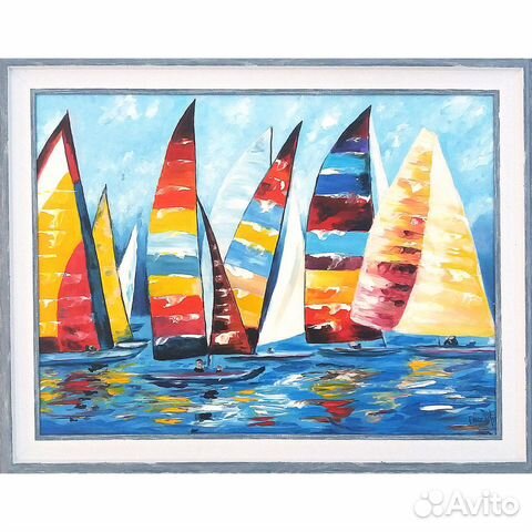 Картина парусники море яхты маслом