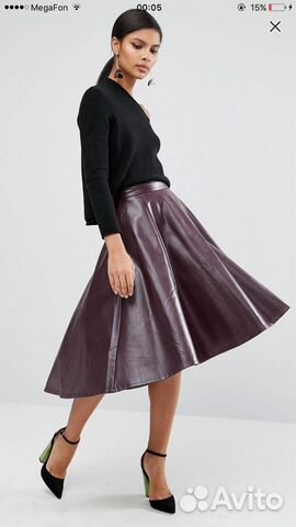 Юбка кожаная (эко) длинная фиолетовая