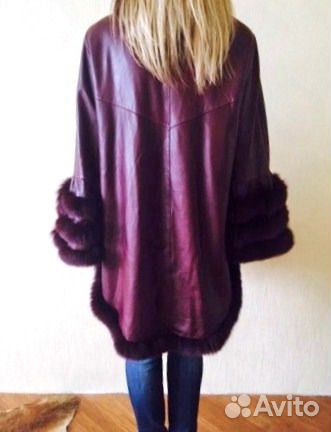 Новое кожаное пальто/куртка - пончо с песцом Новое кожаное пальто/куртка - пончо с песцом