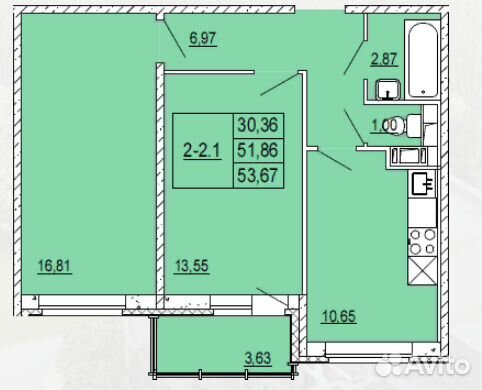 2-к квартира, 53 м², 5/8 эт.