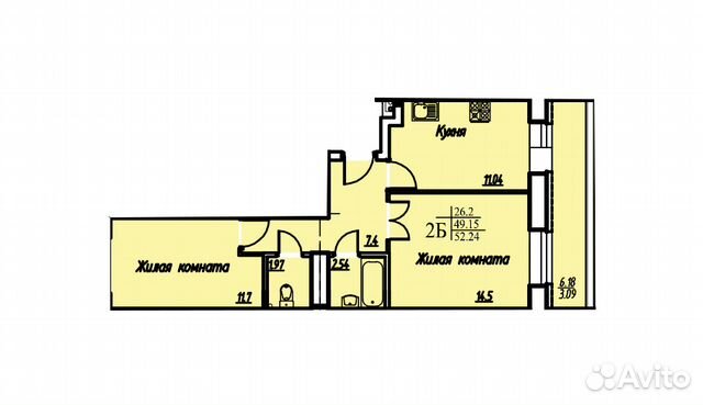 2-к квартира, 52.2 м², 7/10 эт.