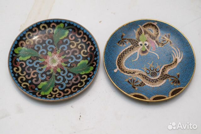 Тарелки эмаль клуазоне 50-е годы Китай