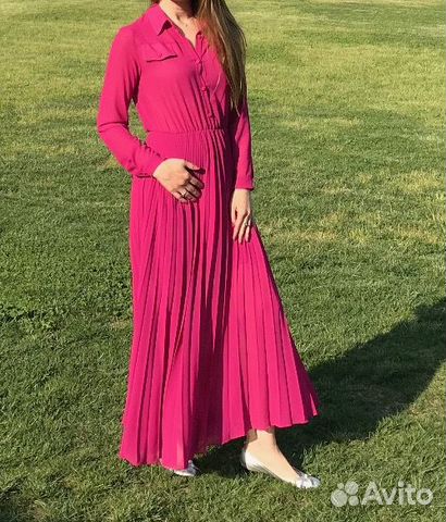 Платье c юбкой плиссе, цвет фуксии (Италия), р.S-М
