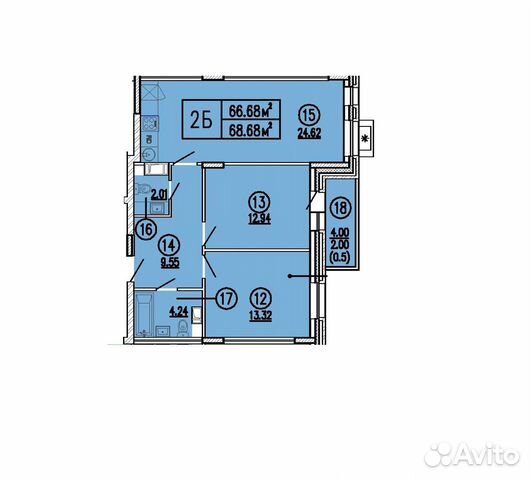 2-к квартира, 68.7 м², 2/8 эт.