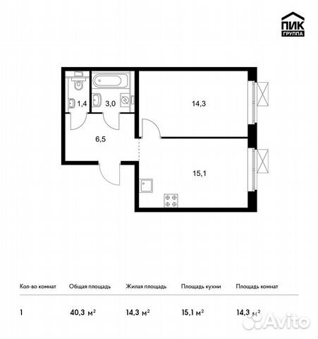1-к квартира, 40.3 м², 2/25 эт. 1-к квартира, 40.3 м², 2/25 эт.