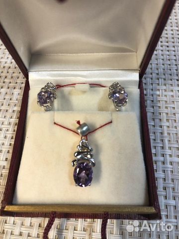 Новые серьги и подвеска Серебро + Аместист
