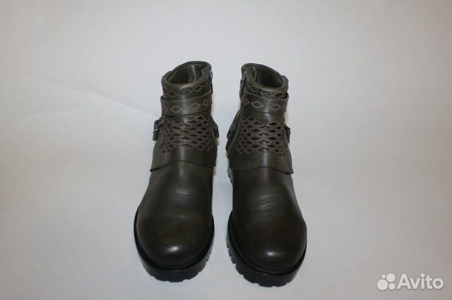 Женские тёмно-зелёные кожаные ботинки