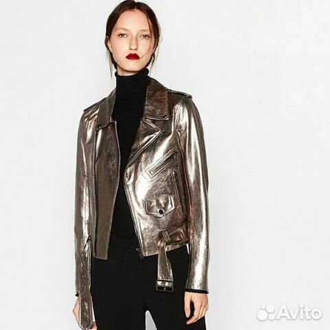 Новая кожаная куртка Zara металлик Новая кожаная куртка Zara металлик