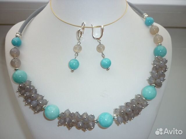 Авторский комплект из агата колье-чокер + серьги