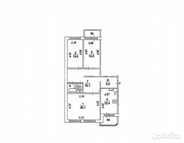 3-к квартира, 94.6 м², 3/7 эт. 3-к квартира, 94.6 м², 3/7 эт.