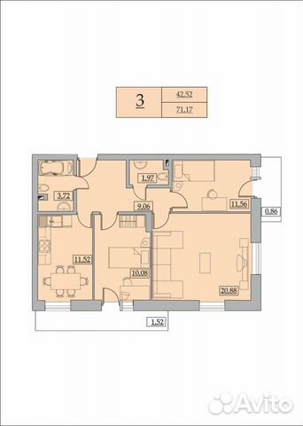 3-к квартира, 72 м², 8/19 эт.