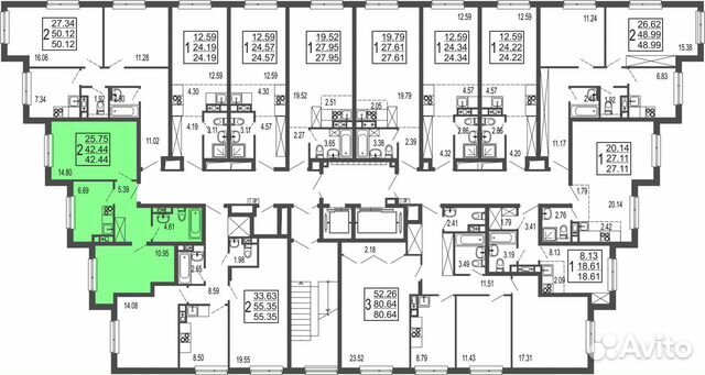 2-к квартира, 42.4 м², 2/17 эт.