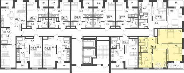 3-к квартира, 76.8 м², 16/25 эт.