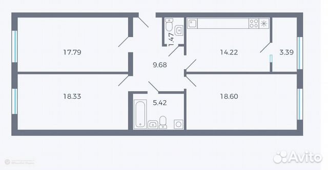 3-к квартира, 88.9 м², 2/9 эт.