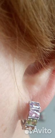 Серебряные серьги Конго с аметистом, хризолитом, р Серебряные серьги Конго с аметистом, хризолитом, р