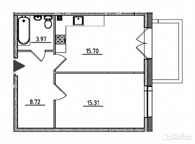 1-к квартира, 45.1 м², 2/9 эт.