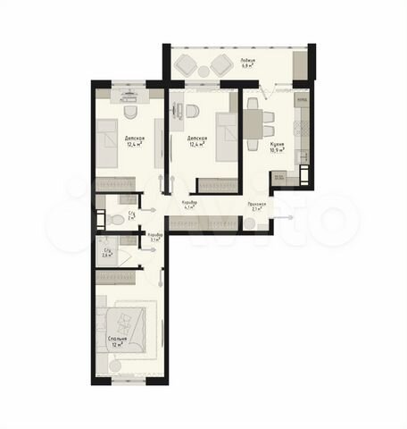 3-к. квартира, 65 м², 1/10 эт.