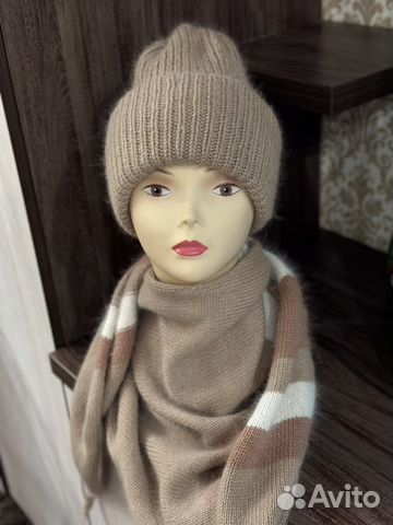 Комплект шапка и снуд из пуха норки, ручная работа