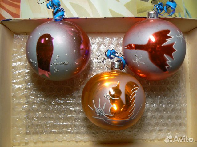 Елочные игрушки шары 3 шт., стекло СССР