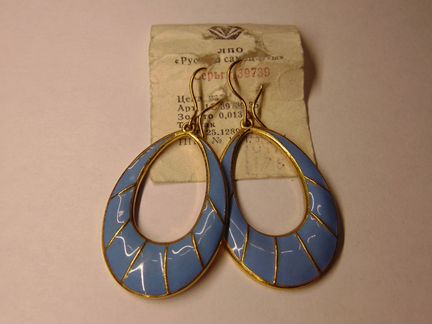 Серьги голубая эмаль с позолотой