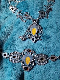 Индийское колье и браслет. Серебро, цитрин