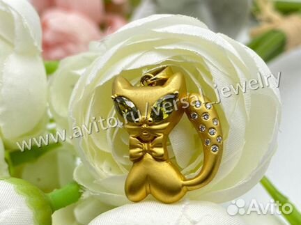 Золотая Подвеска кулон кошка Tiffany с брилл
