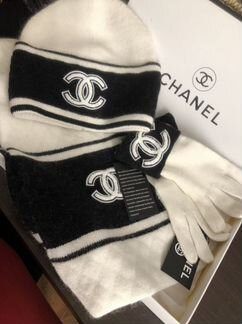 Шапка шарф перчатки Chanel ангора