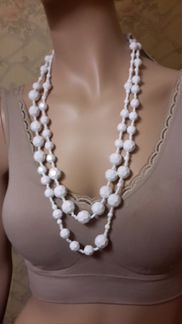 Бусы белые граненые длинные корея блеск искристый