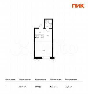 Апартаменты-студия, 28.1 м², 22/28 эт.