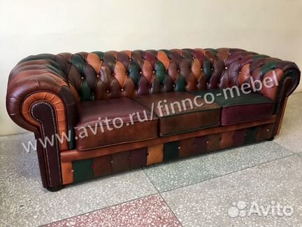 Кожаный диван Честер в стиле пэчворк