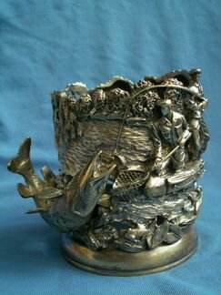Подстаканник Рыбалка. Бронза. Литьё.Россия