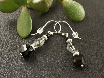 Серьги Черные кристаллы Сваровски (серебро 925)