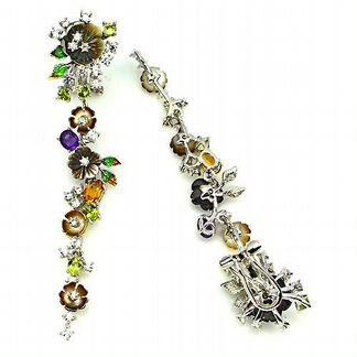 Серьги с перламутром, перидотами, цитринами, 925