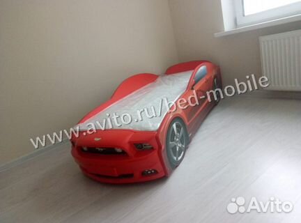 Кровать машина Мустанг+ красный с фарами