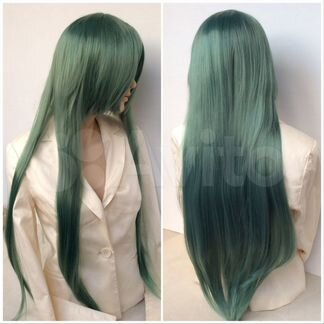 Парик длинный зеленый 80 с чёлкой