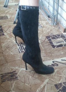 Черные кожаные сапоги на шпильке Vero Cuoio