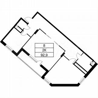 2-к квартира, 93.6 м², 5/9 эт.