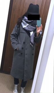 Новое зимнее прямое пальто, утеплитель +палантин