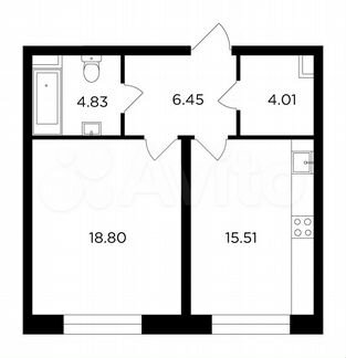 1-к квартира, 49.6 м², 6/14 эт.